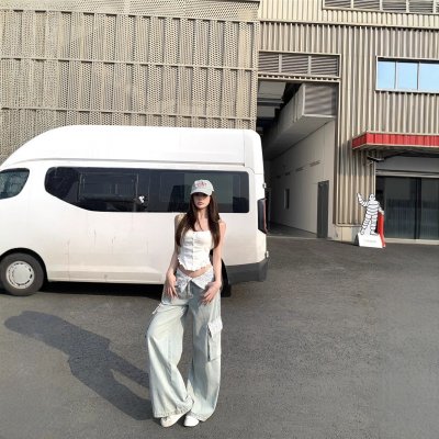 Real-life photos and real-price! Lace spliced ​​design-sensory jeans for women in spring and summer loose wide-leg lazy trousers