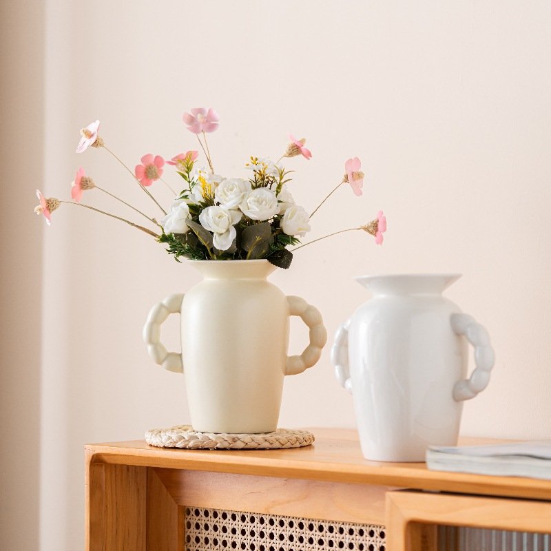 Moisturizing dots of double ear ceramic vase modern simple home soft decoration art flower insert ornaments