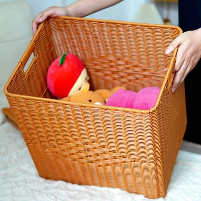 Imitation rattan rectangular storage box with lid dustproof wardrobe storage box living room books toy storage basket dirty clothes basket