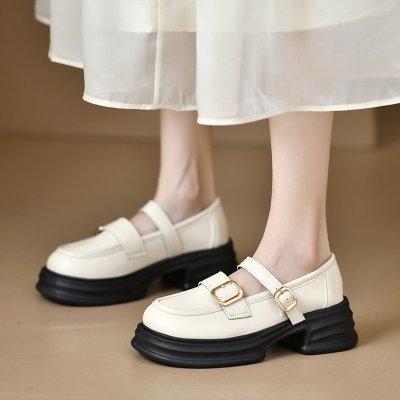 Mary Zhen small leather shoes for women in the spring next season, fashionable simple super fairy style thick sole height-enhancing single shoes