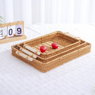 Japanese imitation rattan tray living room tea tray tea tray restaurant bread dessert tray double ear fruit basket steamed bun storage basket