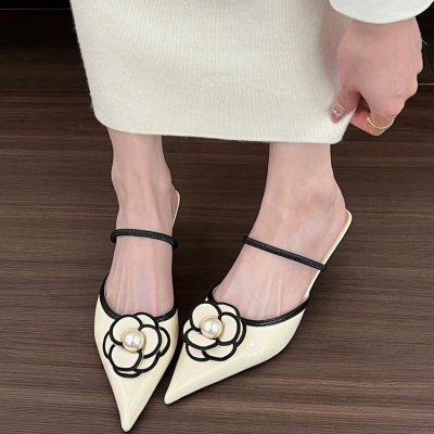 Xiaoxiangfeng high heel French bag-toe half-slipper fairy shoes with summer temperament pointed-toe shoes