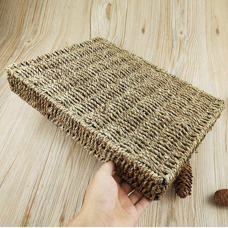 Straw storage basket snack tray jewelry cosmetic storage basket bathroom desktop storage basket seaweed weaving