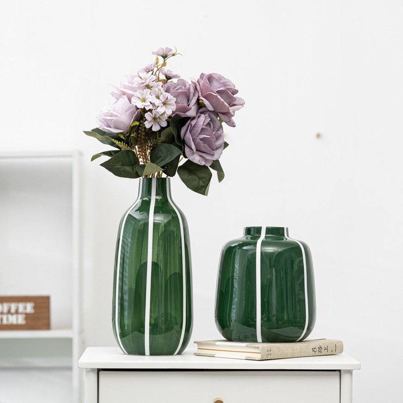 European light luxury flower arrangement green highlight vase modern simple ceramic craft ornaments