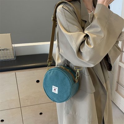 Women's canvas round bag one-shoulder crossbody bag fashionable and fashionable cute retro fashionable versatile round bag