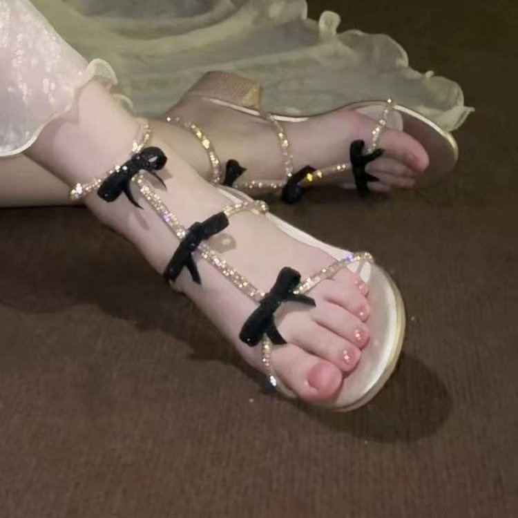 Beautiful rhinestone sandals for women in summer with skirt for women in women's rhinestones one-strip simple thick heels high heels