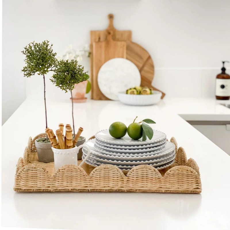 Pastoral rattan storage tray natural rattan household waterproof and mildew-proof idle fruit tray decorative tray