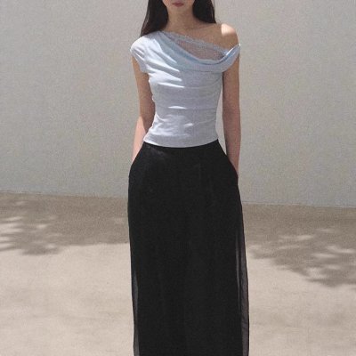 / "Season of Love" Pure Side-Shoulder Design Silhouette Knitted Top Shirt