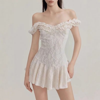 Original Heavy Industry Compound Jacquard French Lace Ear-Ear Mini-Short-Letter Skirt Dress