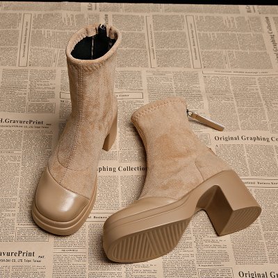 Slim boots for women in spring and autumn Korean small ankle boots for autumn and winter women's shoes suede elastic boots high heel short boots
