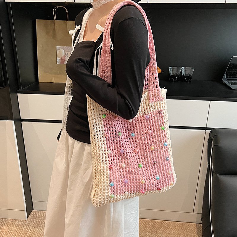 Handbag for women knitted yarn bucket bag version versatile hand-carrying casual tote bag lunch bag