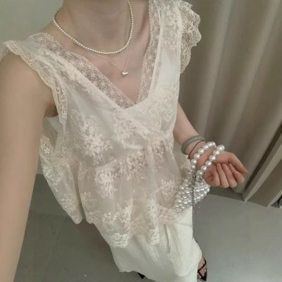 Summer women's French collar sexy lace sling vest loose slim top