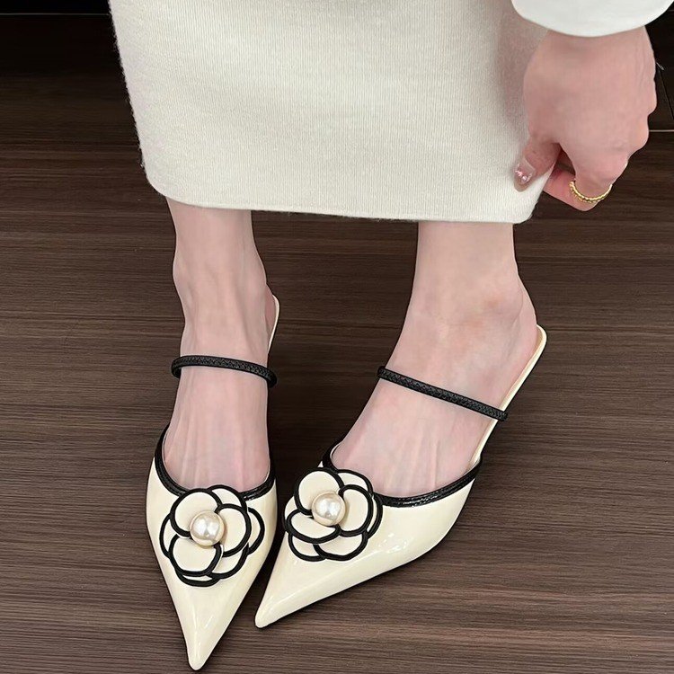 Xiaoxiangfeng high heel French bag-toe half-slipper fairy shoes with summer temperament pointed-toe shoes