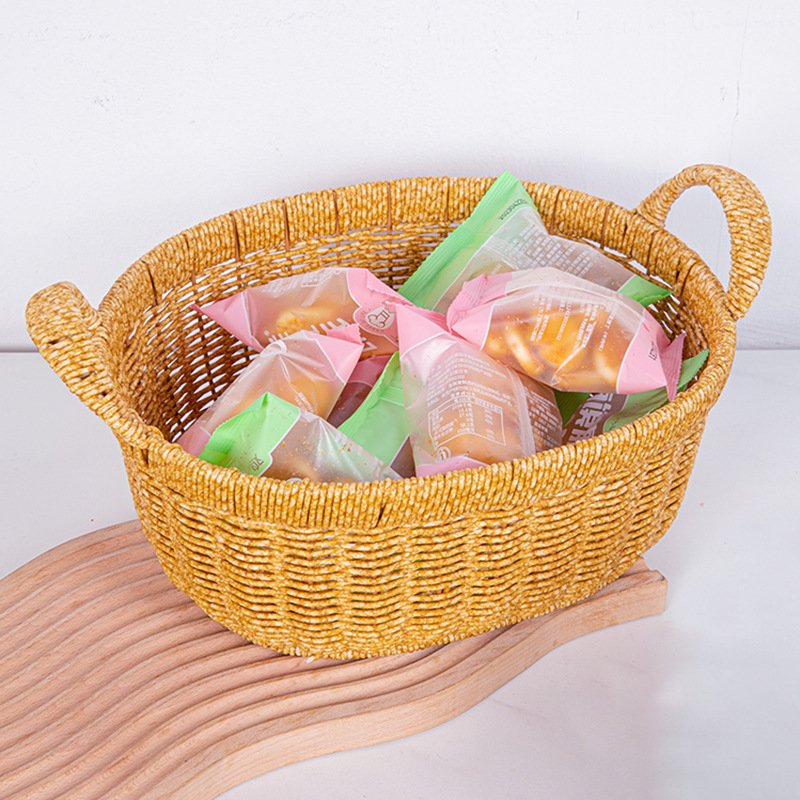 Imitation rattan woven Japanese fruit basket desktop snack storage basket living room coffee table desktop storage basket hand-woven basket