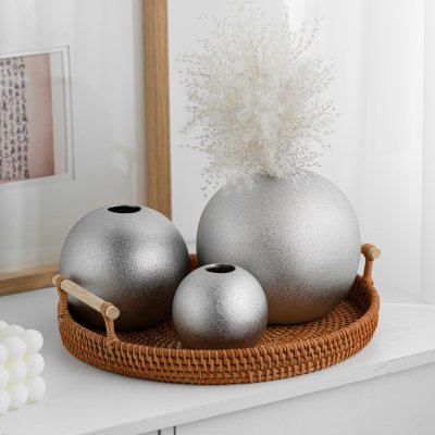 Ceramic light luxury hydroponic electroplating frosted ball gold and silver ceramic vase wedding home craft ornaments style