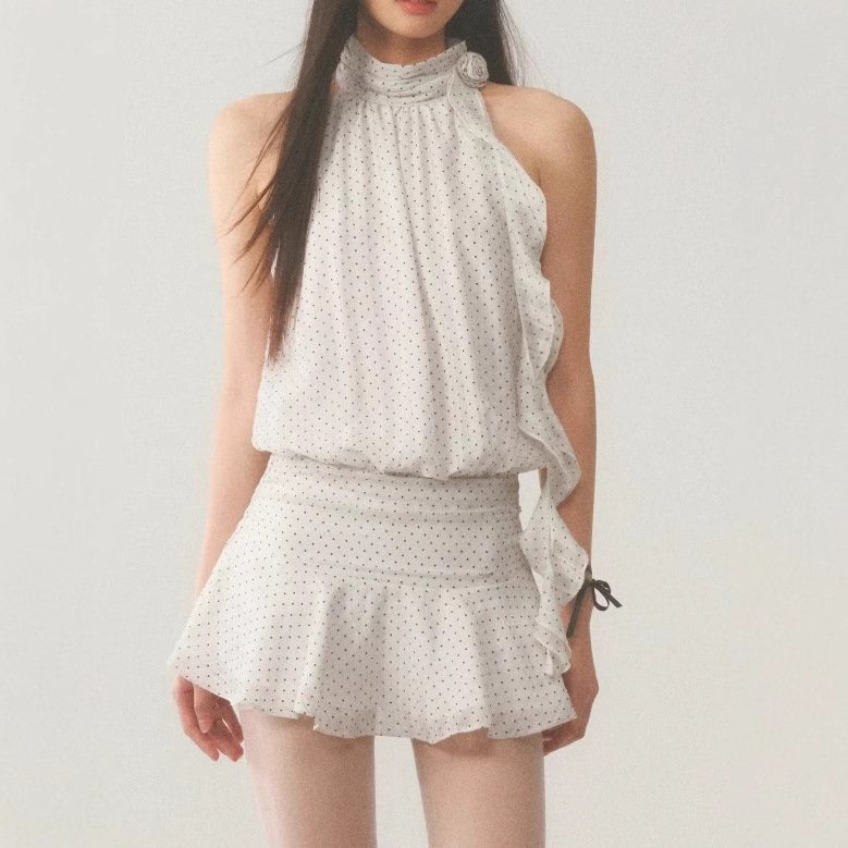 Women's summer sleeveless short skirt French hot girl design temperament polka dot skirt