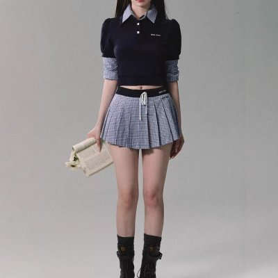 / "Oak Library" Sports Fake Two-Piece Shirt Suit Women's Autumn Shirt Short Skirt Two-Piece Set