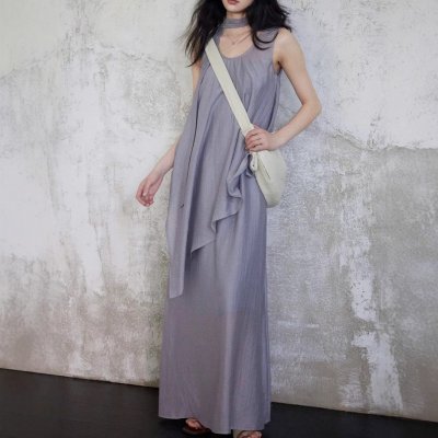 Eryang Design [Wangshu] Tiansi Flowing Temperament Lazy Style Irregular Sleeveless Vest + Large Sling Sling Skirt