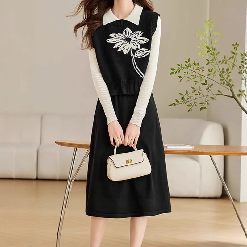 Nobein winter college style knitted dress fashionable two-piece set