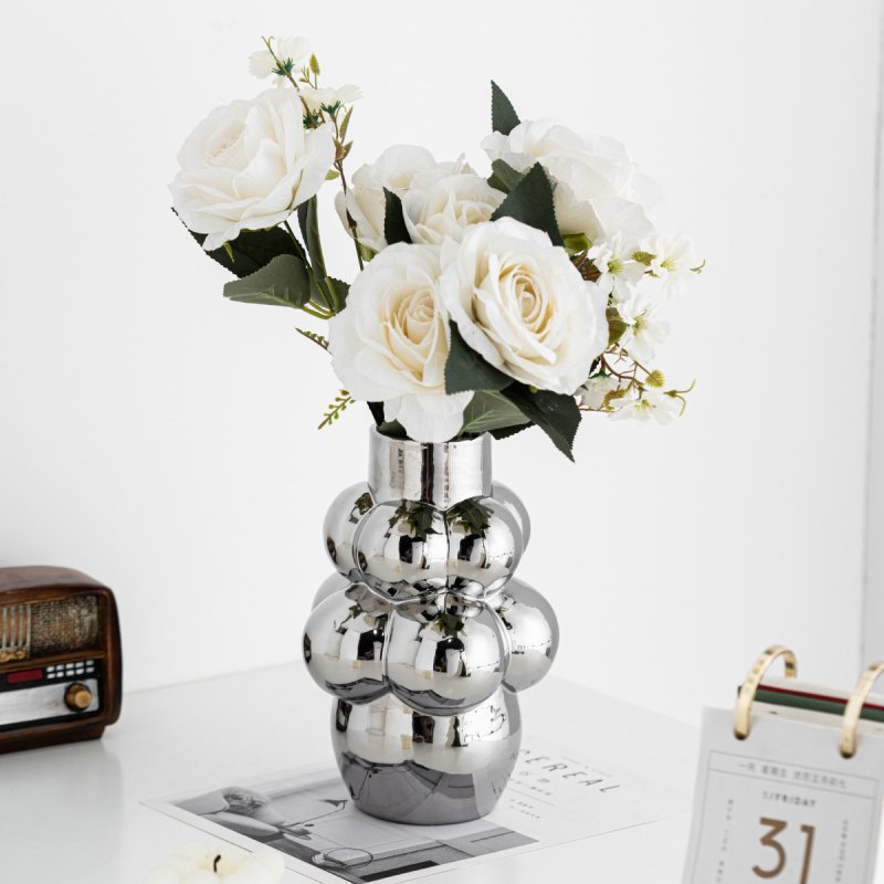 Simple light luxury electroplated silver bubble ceramic home decoration crafts ornaments