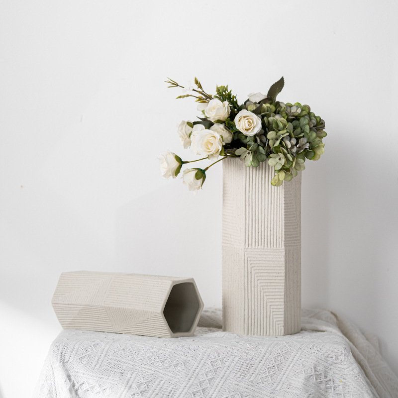 Hexagonal square tube ceramic vase modern simple home decoration products