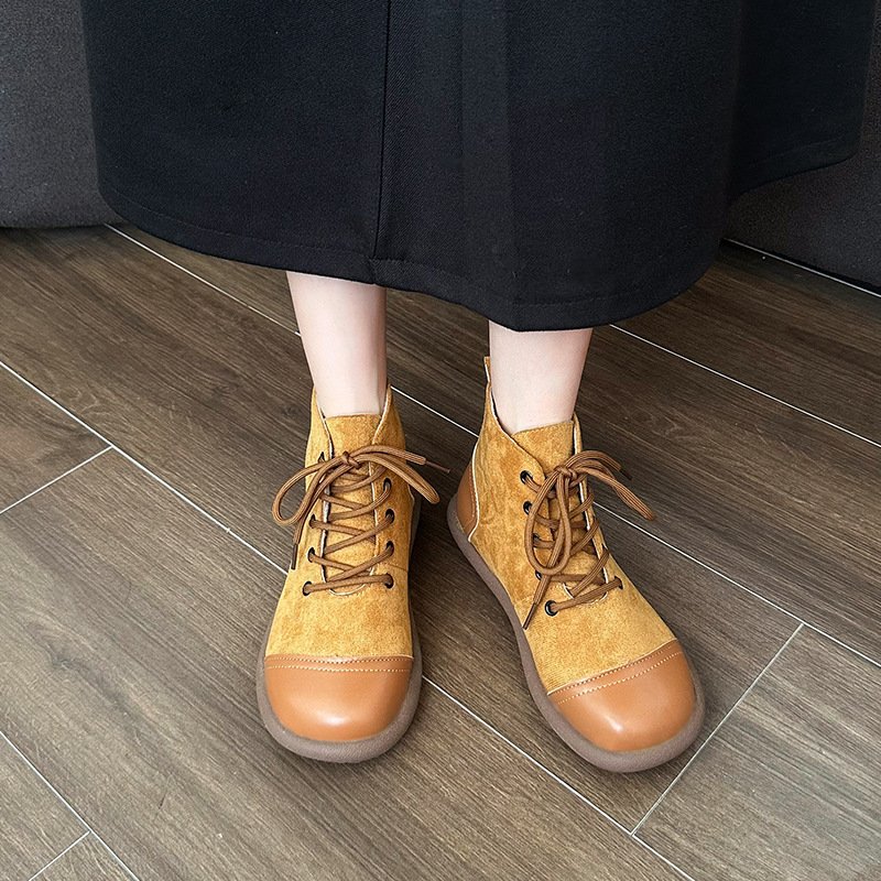 Maillard retro thick-soled Martin boots for women in autumn forest style big yellow boots thin short boots