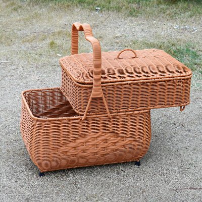 Imitation of rattan wedding housewarming Xinxi offering worship of gods and ancestors, the old man's basket worship mountain basket double-layer worship handbasket