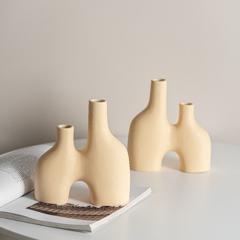 Daimon simple double mouth yellow flower arrangement ceramic vase light luxury home soft decoration