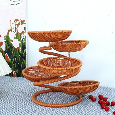 Imitation rattan weaving pine fruit rack light luxury living room tea table snack candy tray multi-layer storage rack