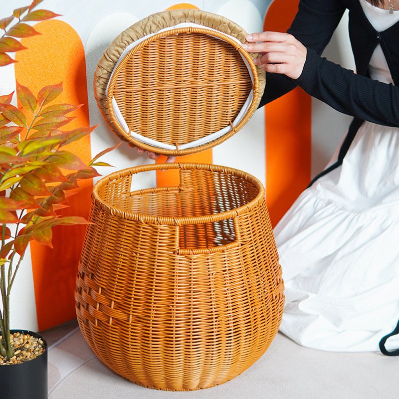 Household rattan woven rattan chair balcony living room small chair tatami storage stool single round forming man woven stool