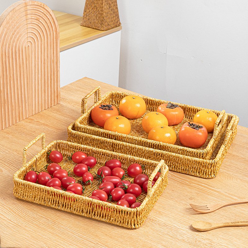 Imitation rattan bread fruit tray living room desktop miscellaneous storage basket tea table storage tea tray rectangular storage basket