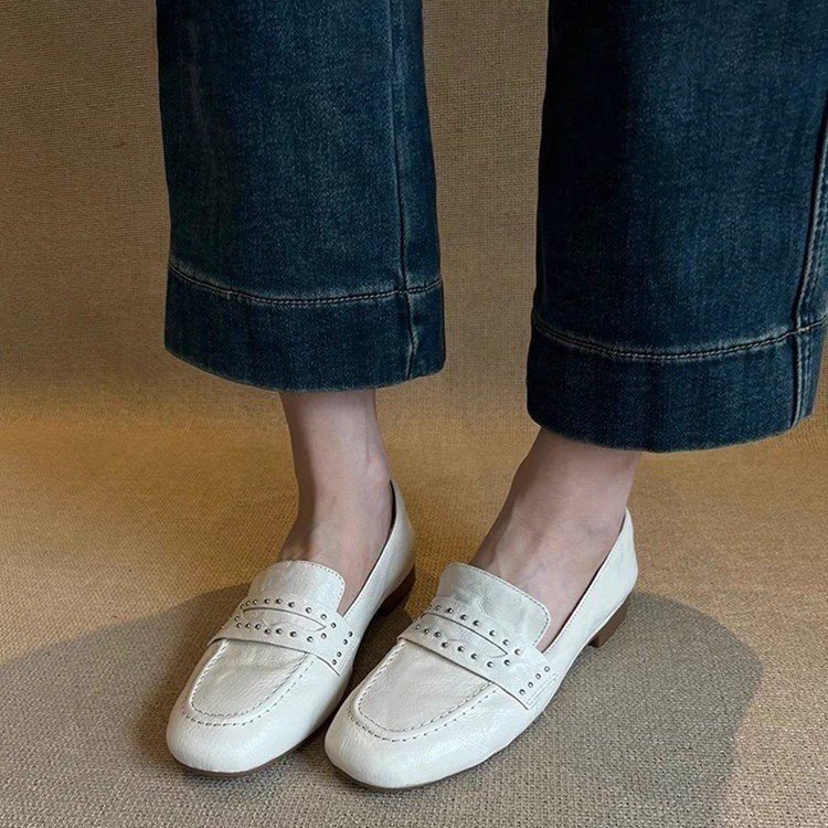 Soft leather version ~ French retro shoes for women's British style small single shoes with one foot lazy shoes commuting flat shoes