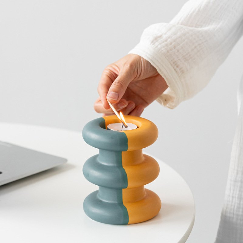 Colorful two-color candlestick round party atmosphere ceramic craft dining table romantic home decoration