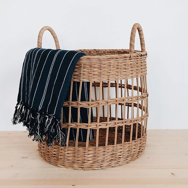 Rattan woven dirty laundry basket washing basket dirty laundry storage basket household clothes basket put clothes frame basket dirty laundry basket magic tool