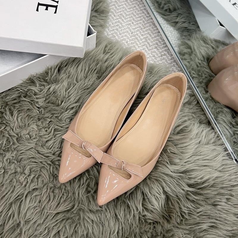 High-enhancing sexy micro-open-toe patent leather pointed-toe shoes for women in spring French bow flat shoes