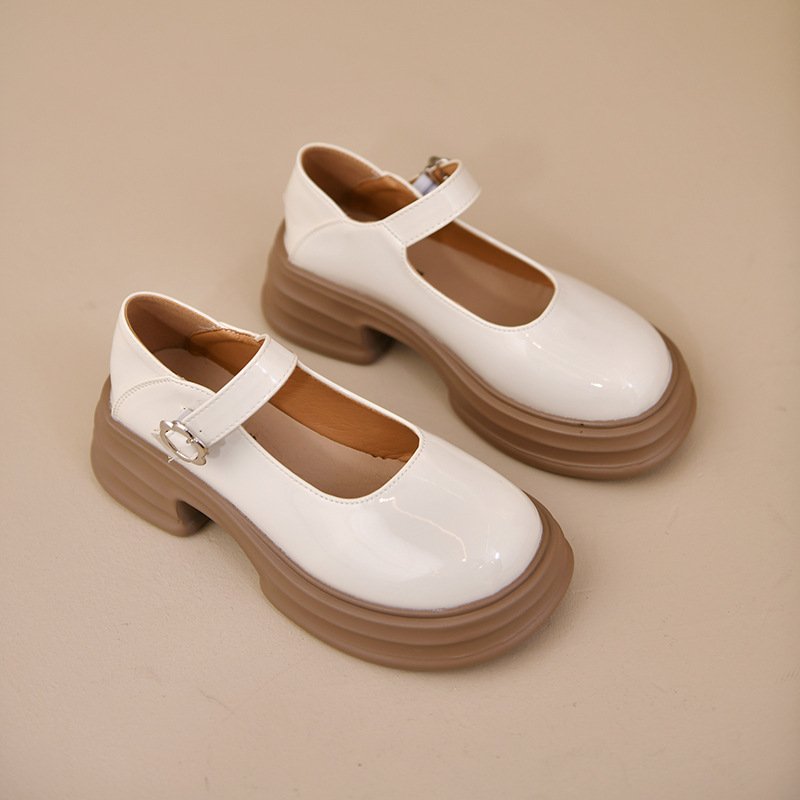 Retro small fragrance style leather shoes for women in summer, simple and simple style, Mary Zhen shoes