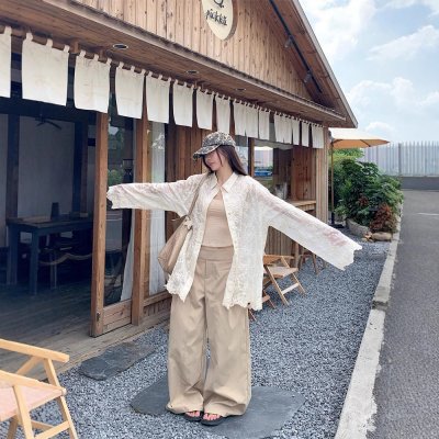 Real shot~Jacquard shirt summer thin French style niche scheming design sunscreen jacket for women