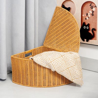 Corner shading fan-shaped corner storage box imitation rattan clothing sorting box large wardrobe corner storage basket household
