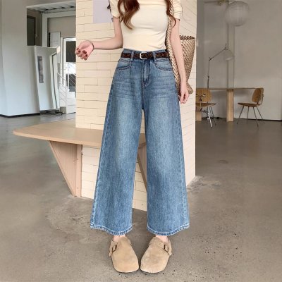 Real shot~ American retro wide-leg jeans for women in spring and summer high-waisted slimming versatile nine-point pants