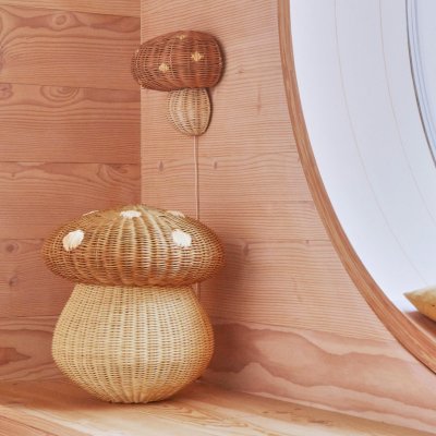 Feng hand-woven bedside wall lamp children's room bedroom study rattan mushroom-shaped wall lamp