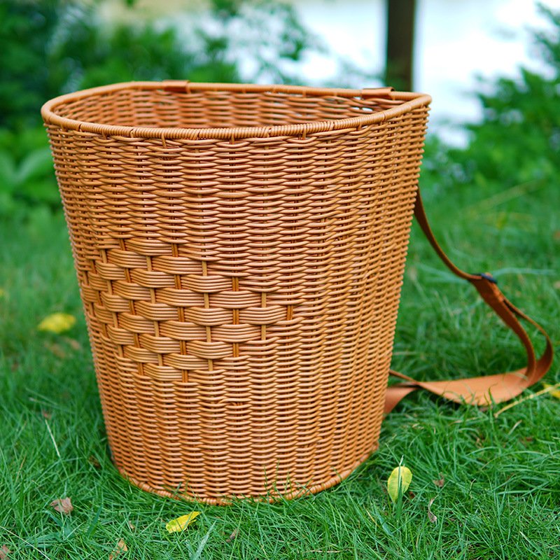 Imitation rattan reinforced back basket grocery shopping shoulder basket outdoor mushroom picking basket picnic basket hand-woven storage basket