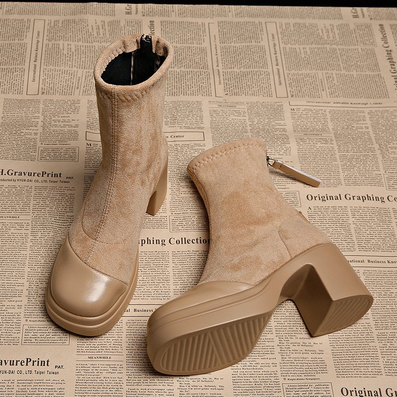 Slim boots for women in spring and autumn Korean small ankle boots for autumn and winter women's shoes suede elastic boots high heel short boots