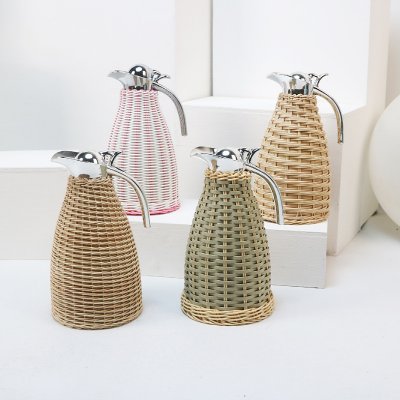 Rattan woven stainless steel vacuum insulation pot water bottle hand-woven European coffee pot water bottle home use