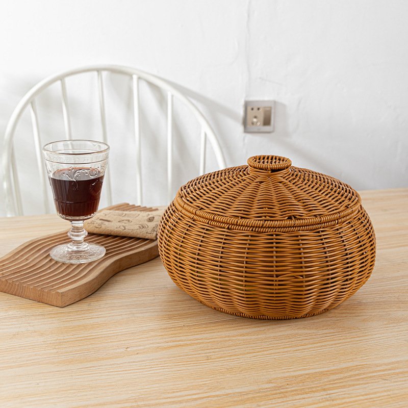 Imitation rattan storage jar with lid living room tea table fruit snack basket steamed bun basket egg basket tea leaf pot storage box