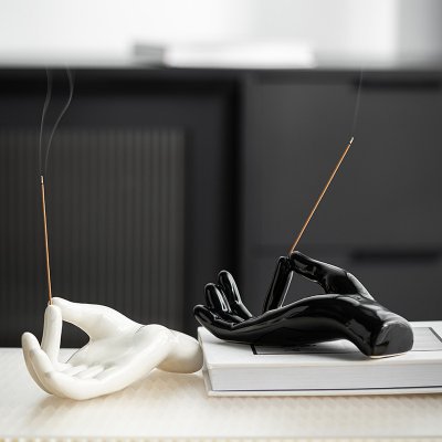 Wind black and white ceramic Buddha hand home decoration line incense ornaments support