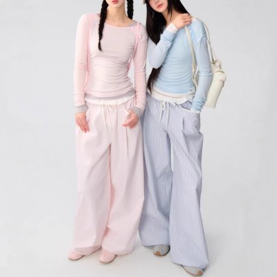 Laiser fake two-piece slim slanted collar base shirt for women's spring casual and versatile waist top