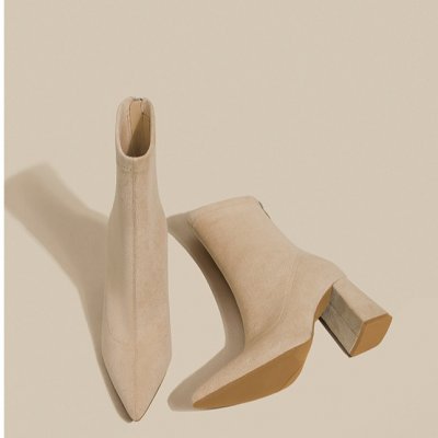 Pointed toe thick heels for women in autumn and winter high heels thin Martin boots plus velvet elastic socks single boots