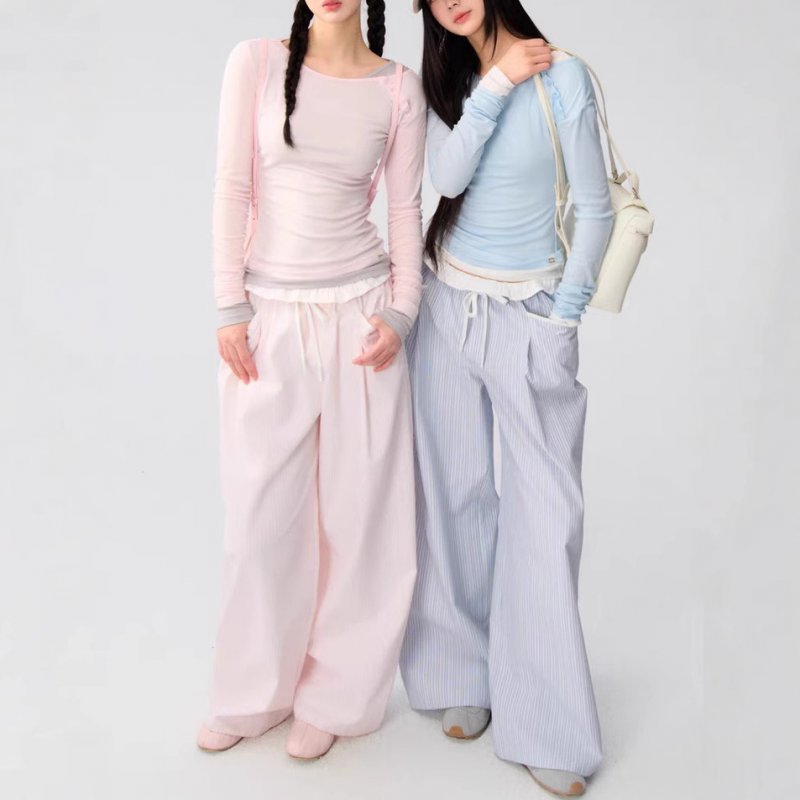 Laiser fake two-piece slim slanted collar base shirt for women's spring casual and versatile waist top