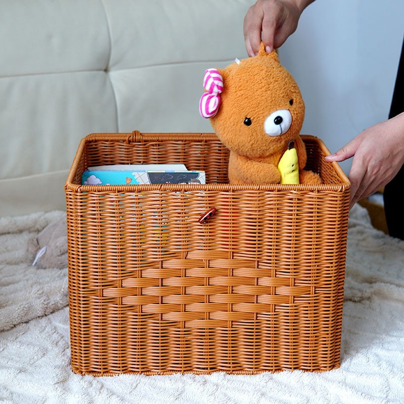 Imitation rattan storage box wardrobe storage basket living room toys and miscellaneous storage basket books snack storage basket