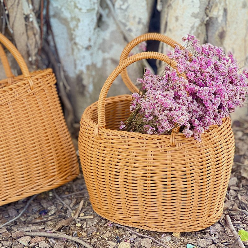 Imitation rattan picnic basket wedding flower boy carrying basket souvenir small flower basket pastoral picking basket weaving storage basket